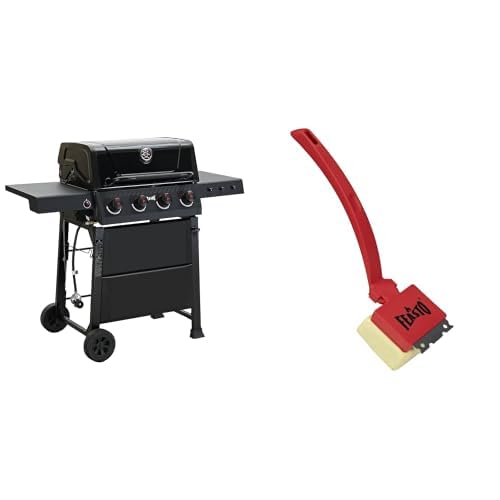 4-Burner Gas Grill with Side Tables, 36,000 BTU, Black + Bristle Free Grill Brush with Scraper Z781