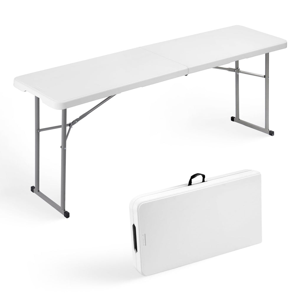 Folding Table 6FT Narrow Portable Plastic Heavy Duty Table, White T66851