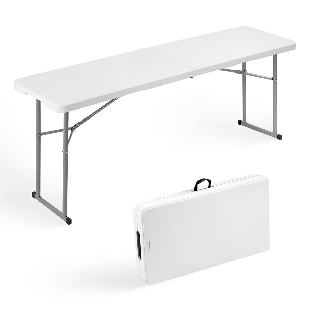 Folding Table 6FT Narrow Portable Plastic Heavy Duty Table, White T66851