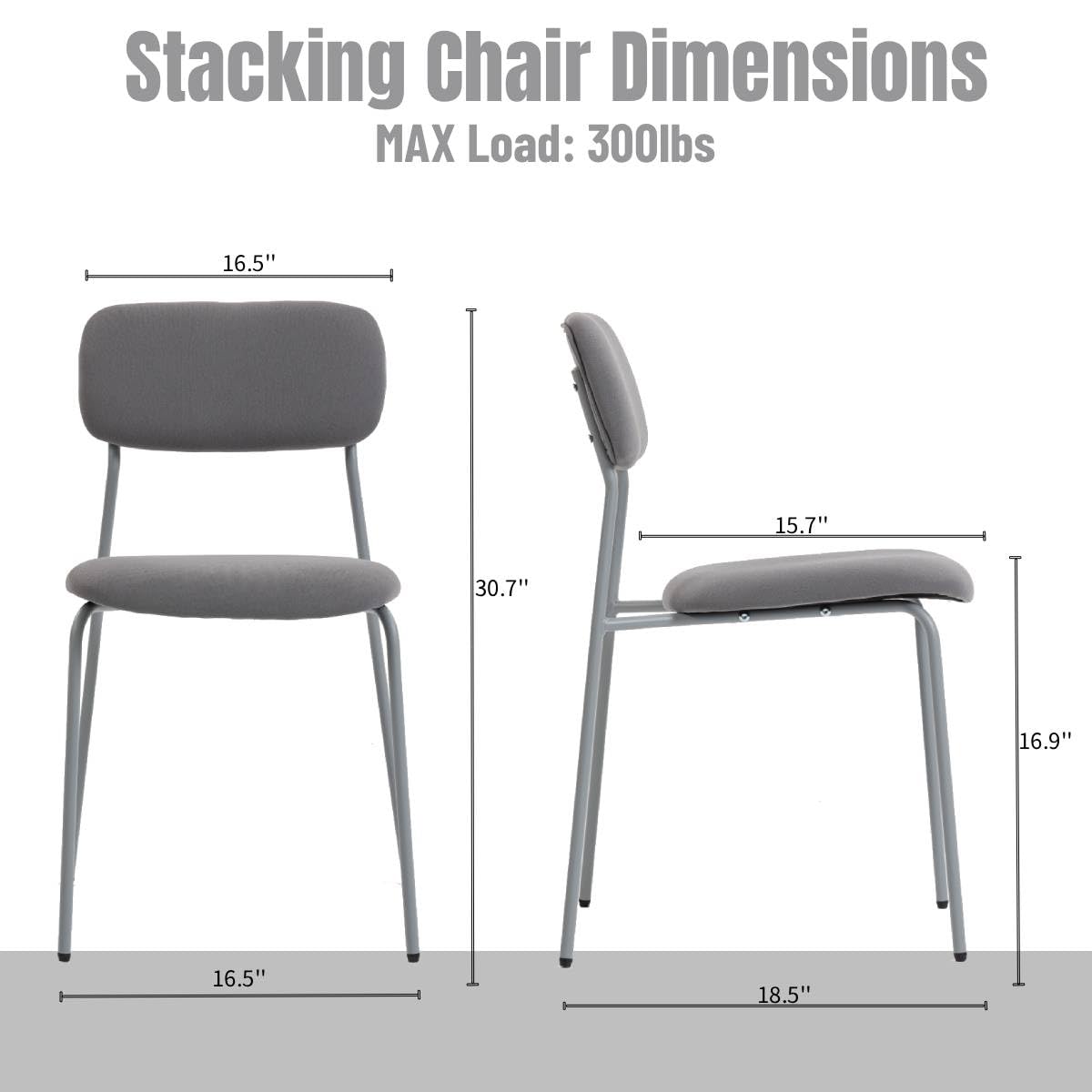 Grey Padded Stackable Chairs Set of 4 H1234