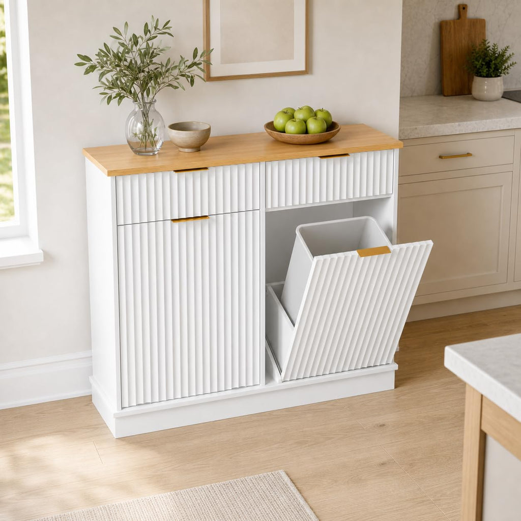 White Double Tilt Out Trash Can Cabinet K513582