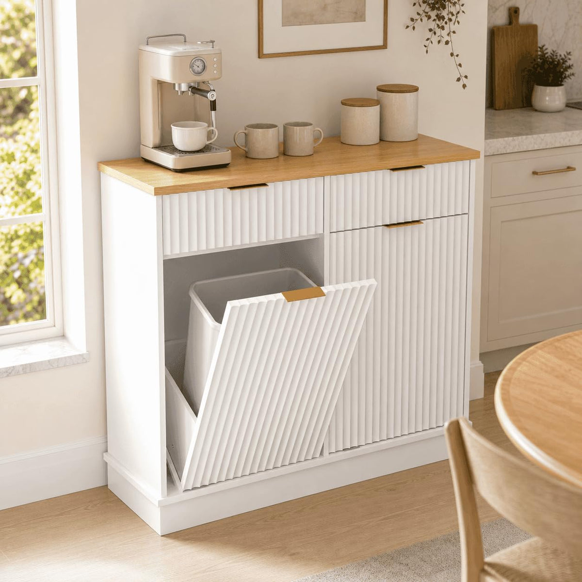 White Double Tilt Out Trash Can Cabinet K513582