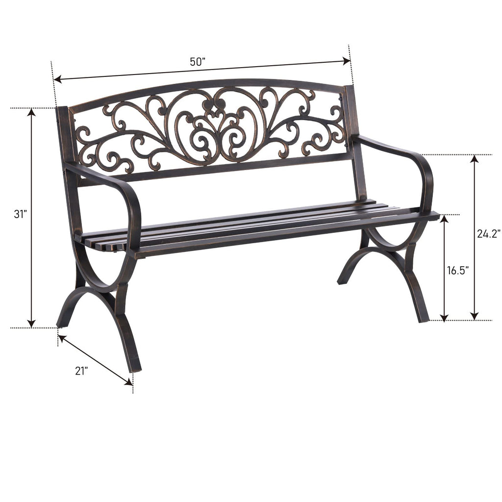 50 Inches Bronze Metal Garden Bench K785526