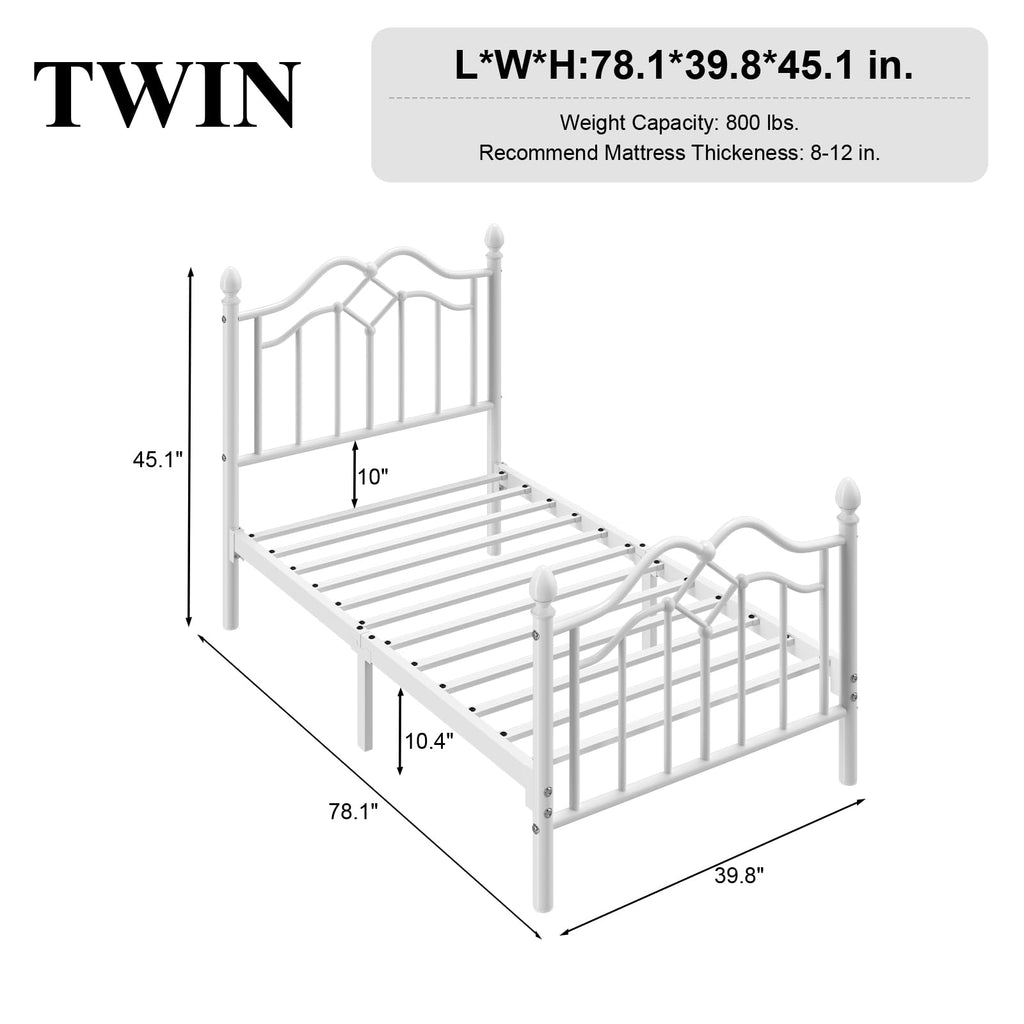 Twin Size Bed Frame with Victorian Headboard & Footboard A658562