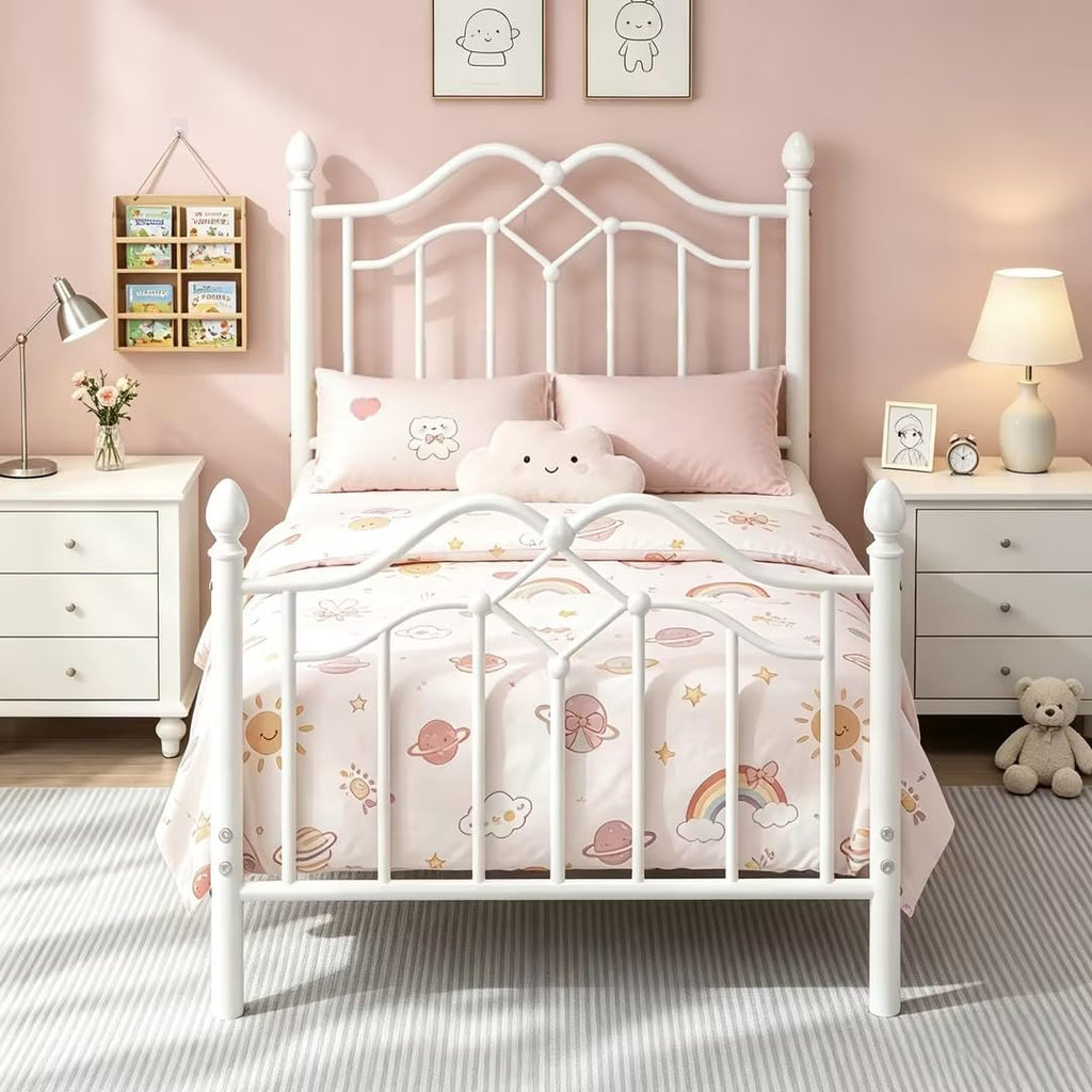 Twin Size Bed Frame with Victorian Headboard & Footboard A658562