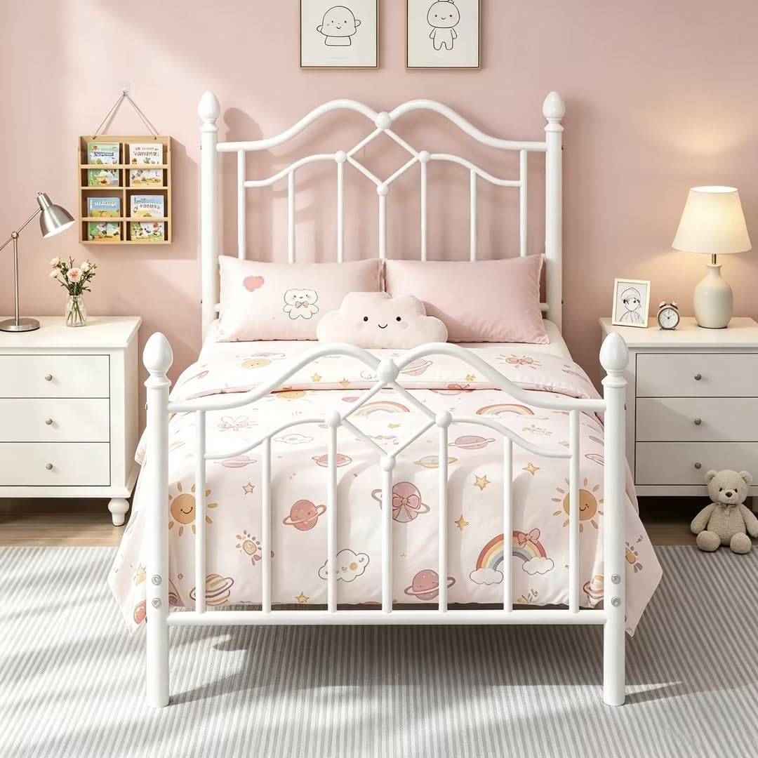 Twin Size Bed Frame with Victorian Headboard & Footboard A658562