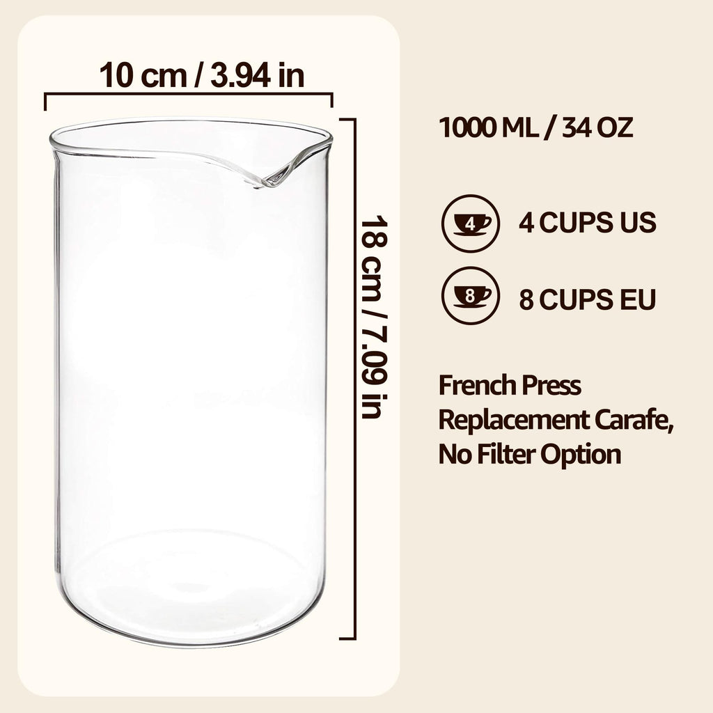 Glass French Press Replacement, 34 Ounce, Dishwasher Safe K4386