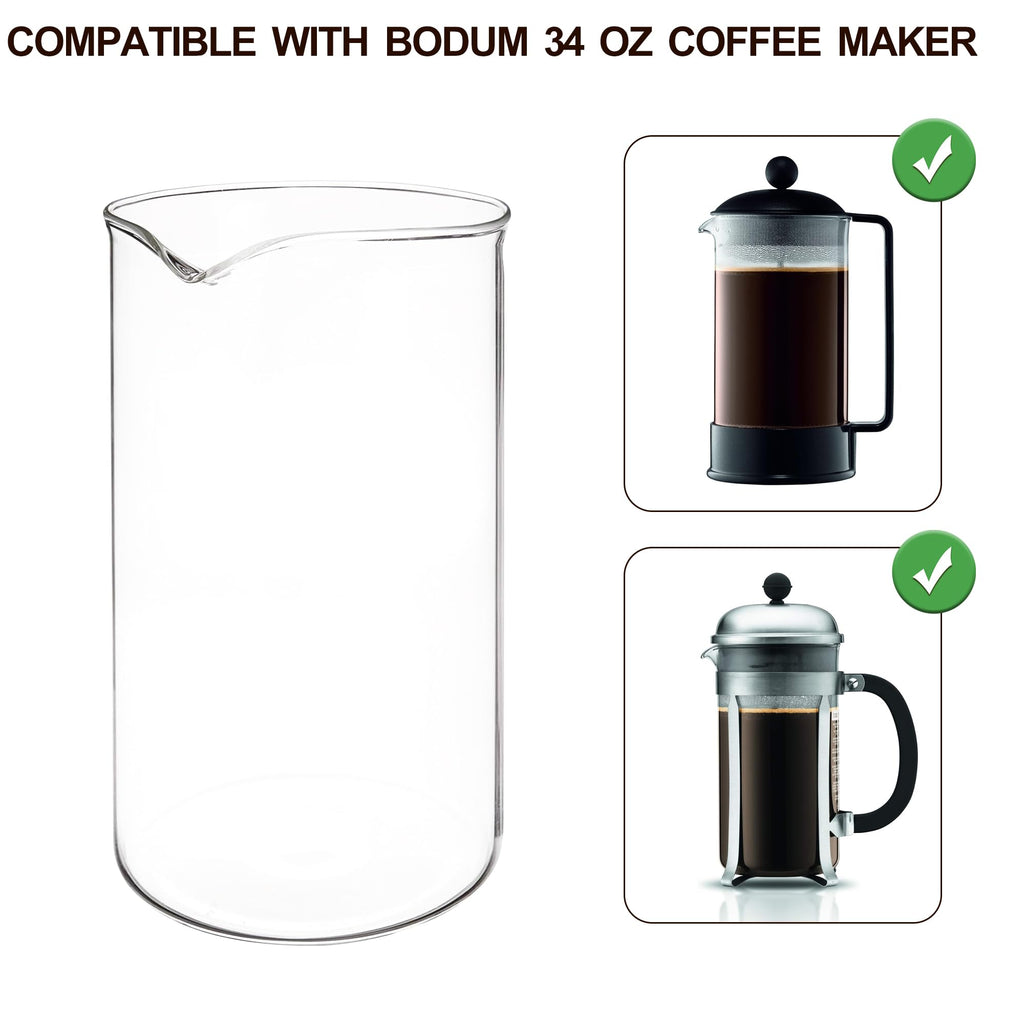 Glass French Press Replacement, 34 Ounce, Dishwasher Safe K4386