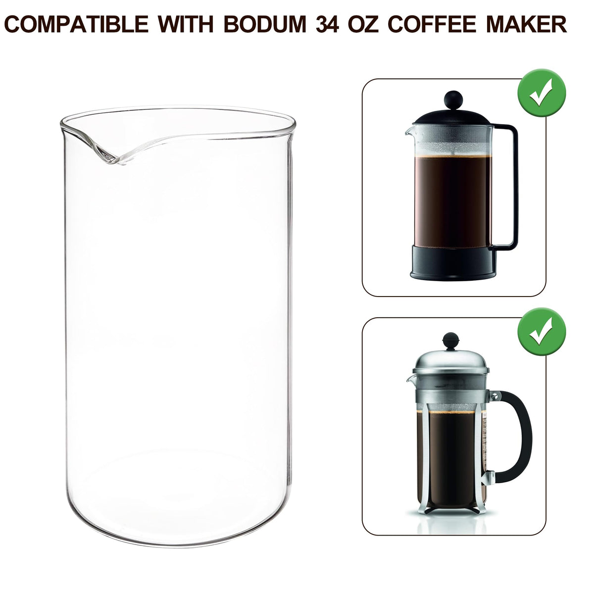 Glass French Press Replacement, 34 Ounce, Dishwasher Safe K4386