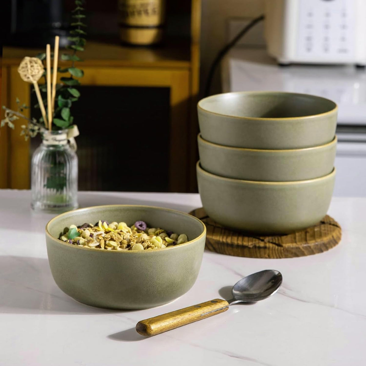 Stoneware Cereal Bowls Set of 4, 26oz Ceramic Bowls L196097