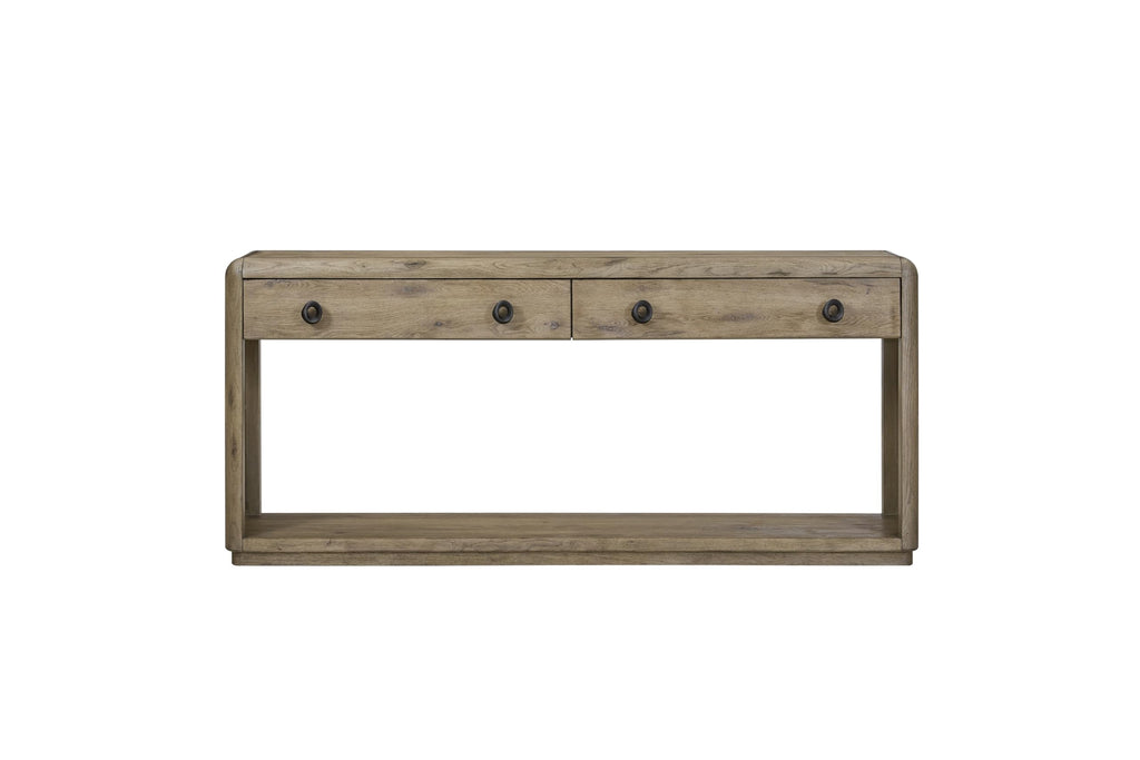 English Knotty Oak Console Table, Solid Wood and Engineered Wood Veneer, Two Self-Closing Drawers, Open Lower Shelf, Rounded Edges, 72 x 16 x 32.25 Inchs, Oak Finish W8725