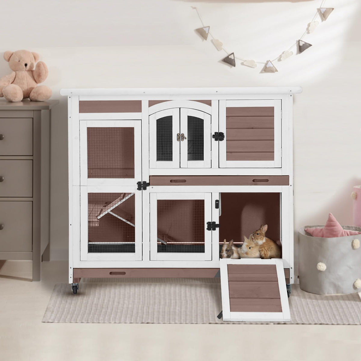 Two-Story Rabbit Hutch with Wheels F59845