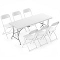 6 FT Folding Picnic Table with 6 Folding Chairs White E6906