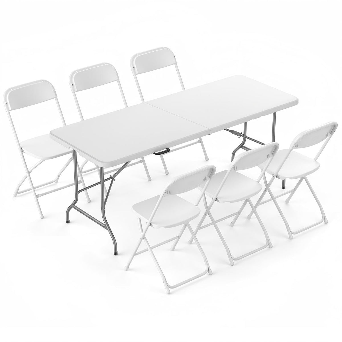 6 FT Folding Picnic Table with 6 Folding Chairs White E6906