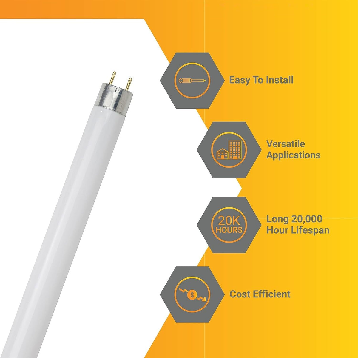 24 Inch T8 Fluorescent Tube Light Bulb 17W 1400 Lumens 5000K Bright White G13 Medium Bi-Pin Base 2 Foot Straight Linear Lamp Pack of 30 G889058