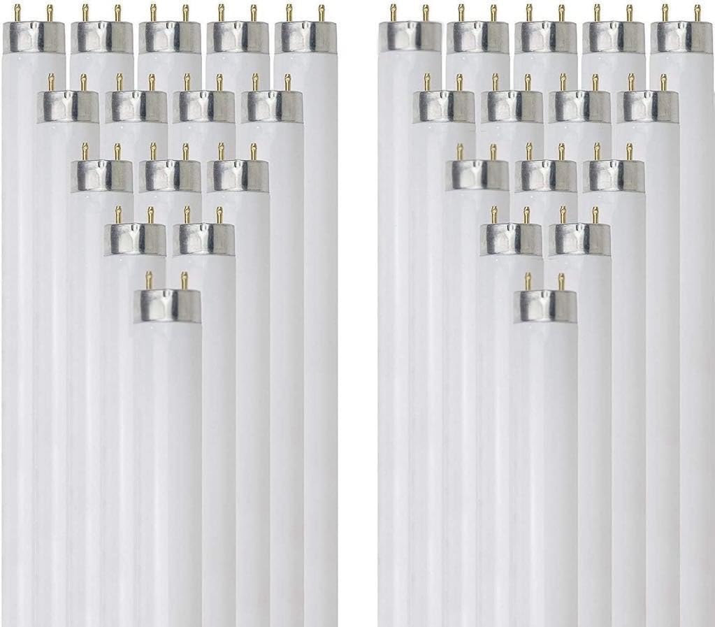 24 Inch T8 Fluorescent Tube Light Bulb 17W 1400 Lumens 5000K Bright White G13 Medium Bi-Pin Base 2 Foot Straight Linear Lamp Pack of 30 G889058