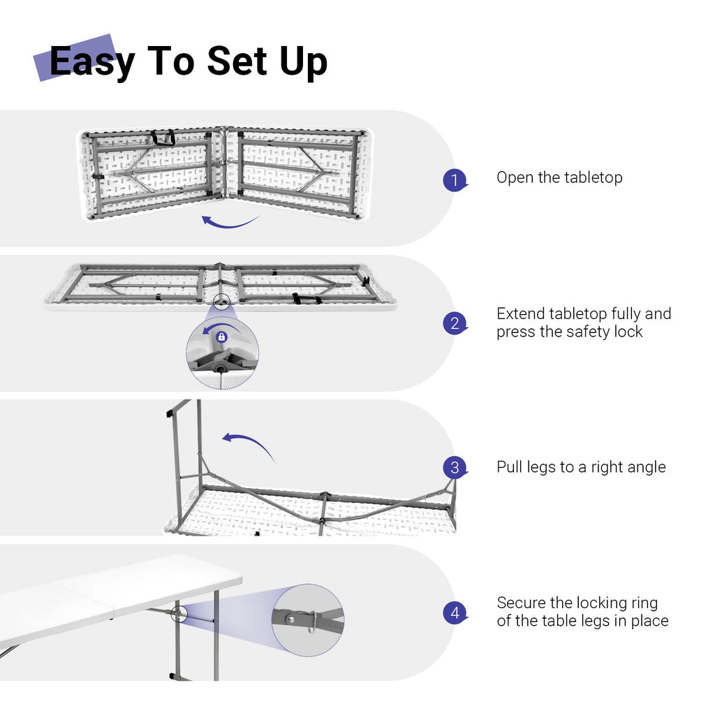 Folding Table 6FT Narrow Portable Plastic Heavy Duty Table, White T66851