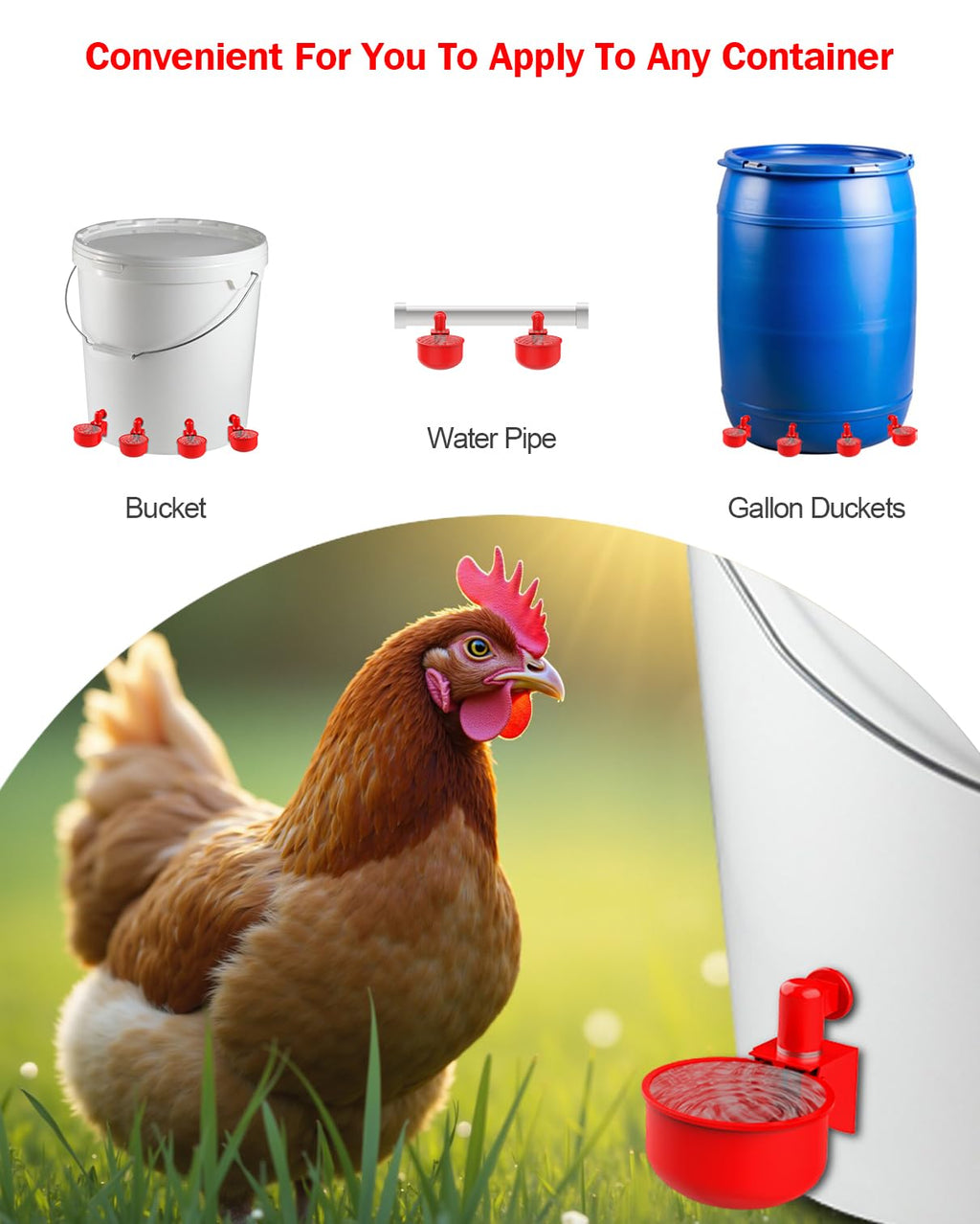 30 Packs Large Automatic Poultry Water Feeder Cups with Tee Fittings T5248