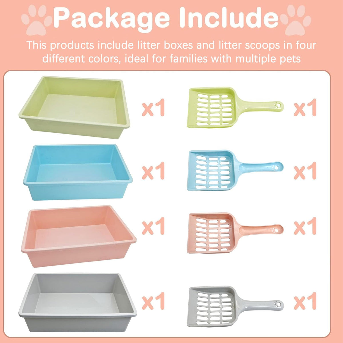 Medium Open Cat Litter Box with Scoop, Non-Stick Plastic, 15 x 11 x 4 Inches M87583