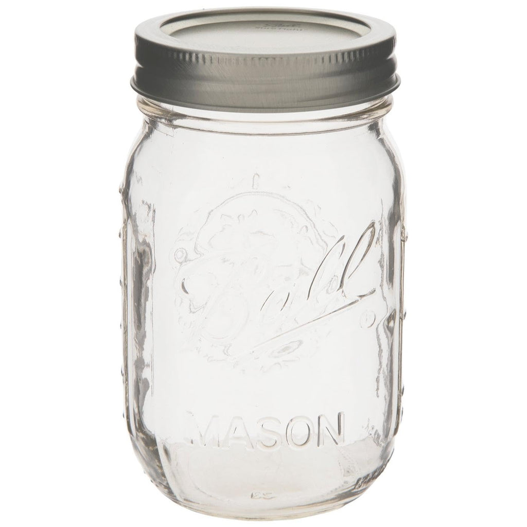 Clear Glass Mason Jars with Silver Lids, 16 oz, Set of 12 U244958