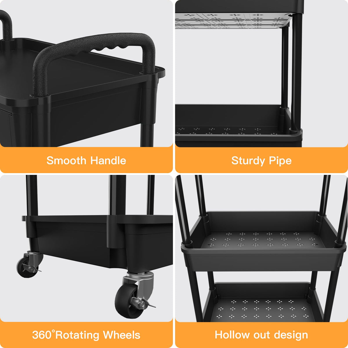 3 Tier Rolling Utility Cart with Drawer H886
