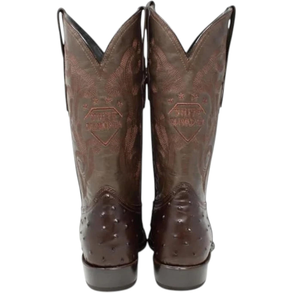 White Ostrich Print Leather Western Cowboy Boots W9181