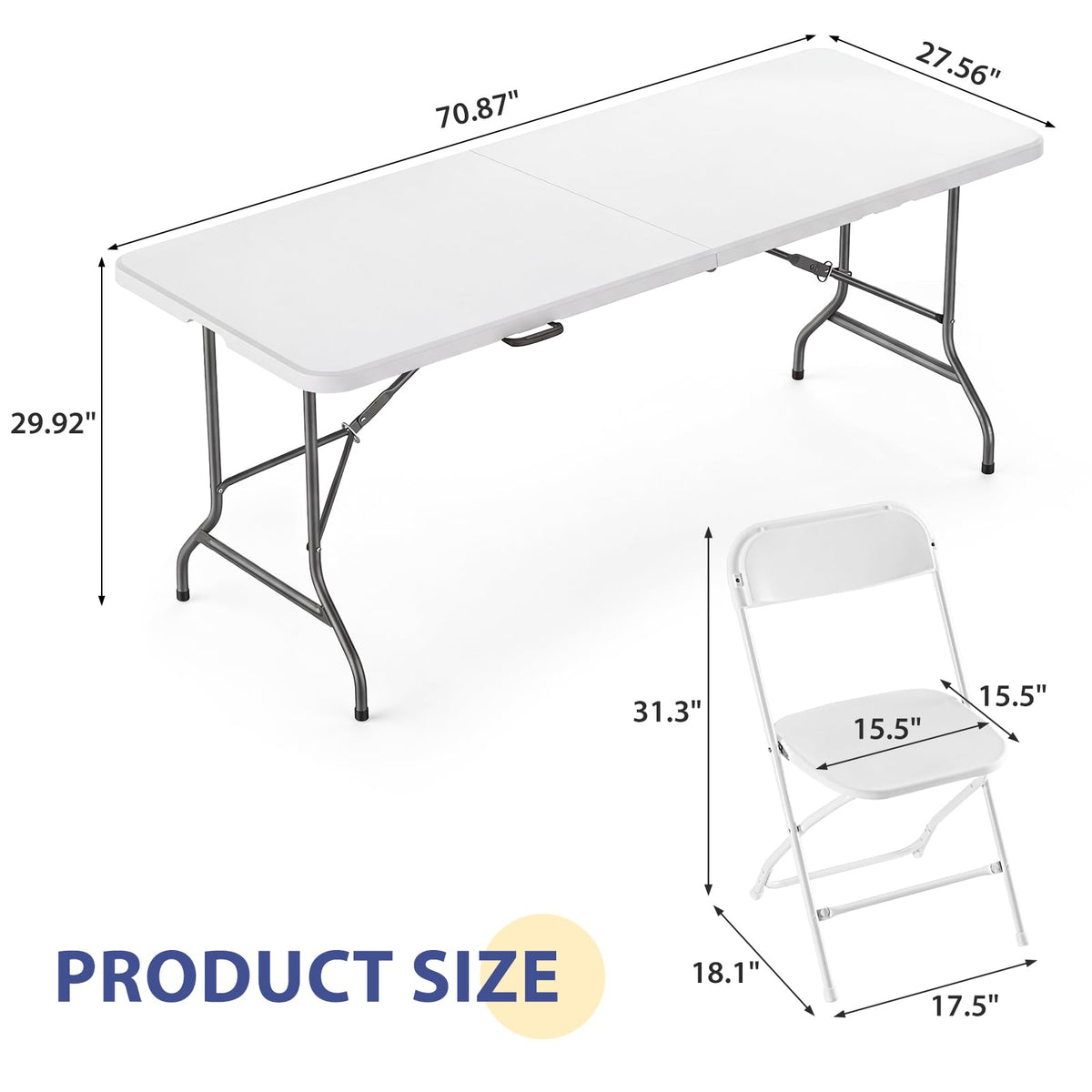 6 FT Folding Picnic Table with 6 Folding Chairs White E6906