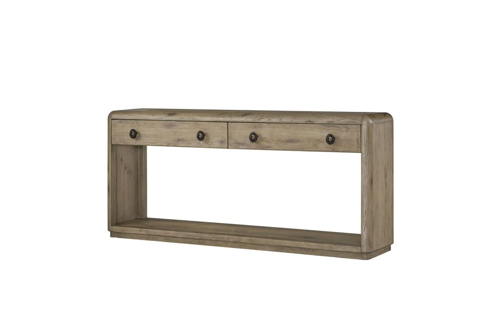 English Knotty Oak Console Table, Solid Wood and Engineered Wood Veneer, Two Self-Closing Drawers, Open Lower Shelf, Rounded Edges, 72 x 16 x 32.25 Inchs, Oak Finish W8725
