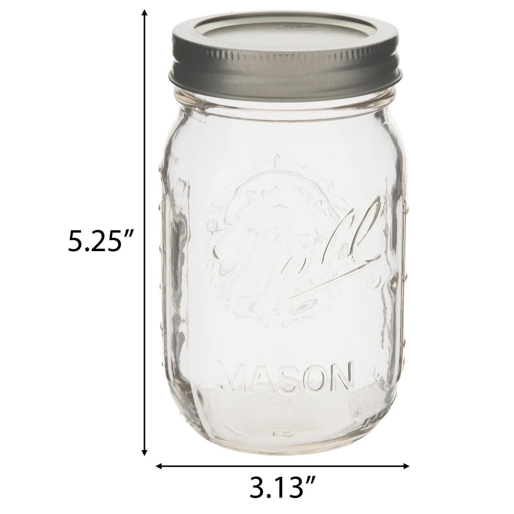 Clear Glass Mason Jars with Silver Lids, 16 oz, Set of 12 U244958
