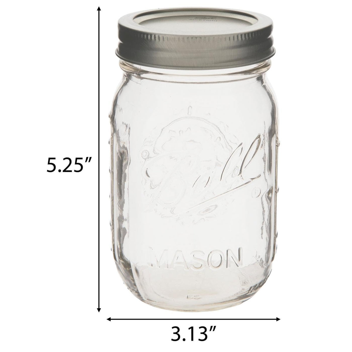Clear Glass Mason Jars with Silver Lids, 16 oz, Set of 12 U244958
