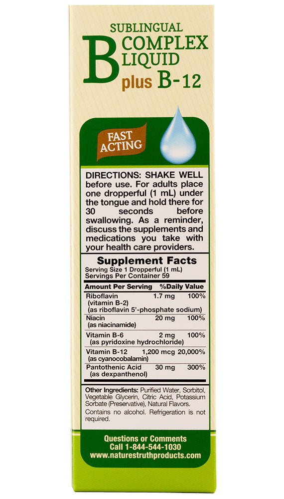 Sublingual Vitamin B Complex Plus B-12 Liquid, Natural Berry, 2 Fl Oz (Pack of 3) G14103