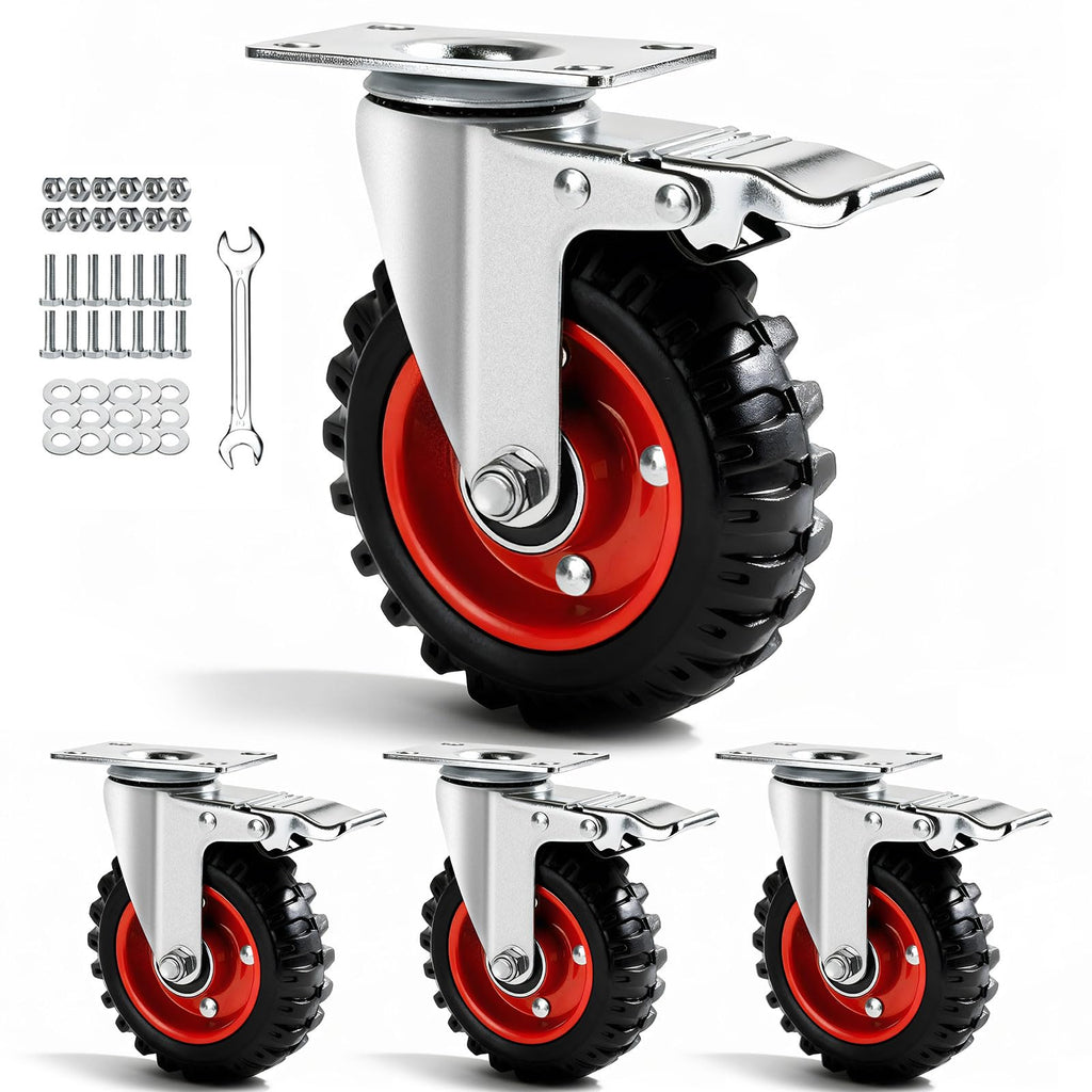 5 Inch Heavy Duty Casters Set of 4 Dual Locking Rubber Swivel Plate K8943