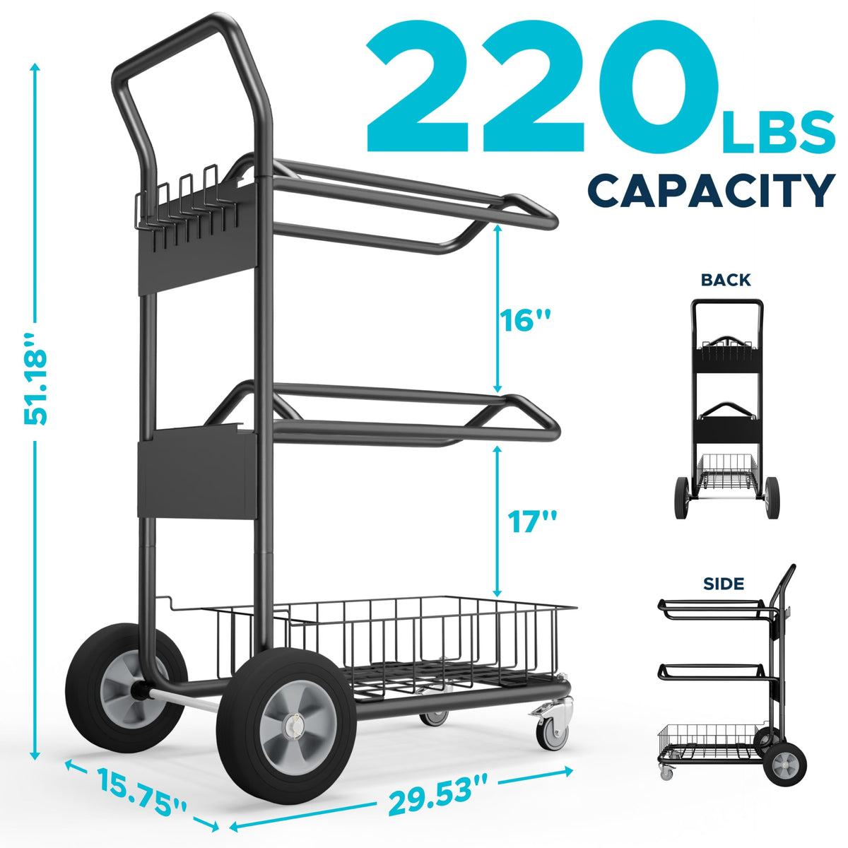 220 Lbs Rolling Saddle Rack Cart with Basket D275