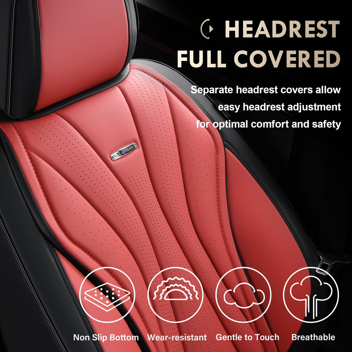 Black Red 2 Pack Leather Car Seat Covers U8688