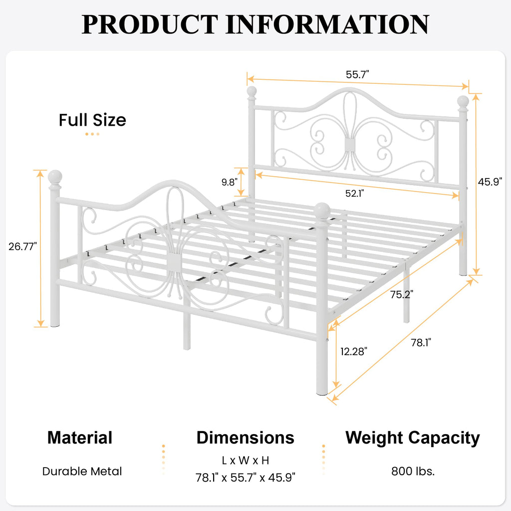 Full Size White Metal Bed Frame with Headboard C620