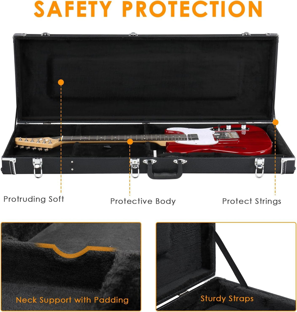 39-Inch Electric Guitar Hard Case with Thickened Padding, Black Y956018