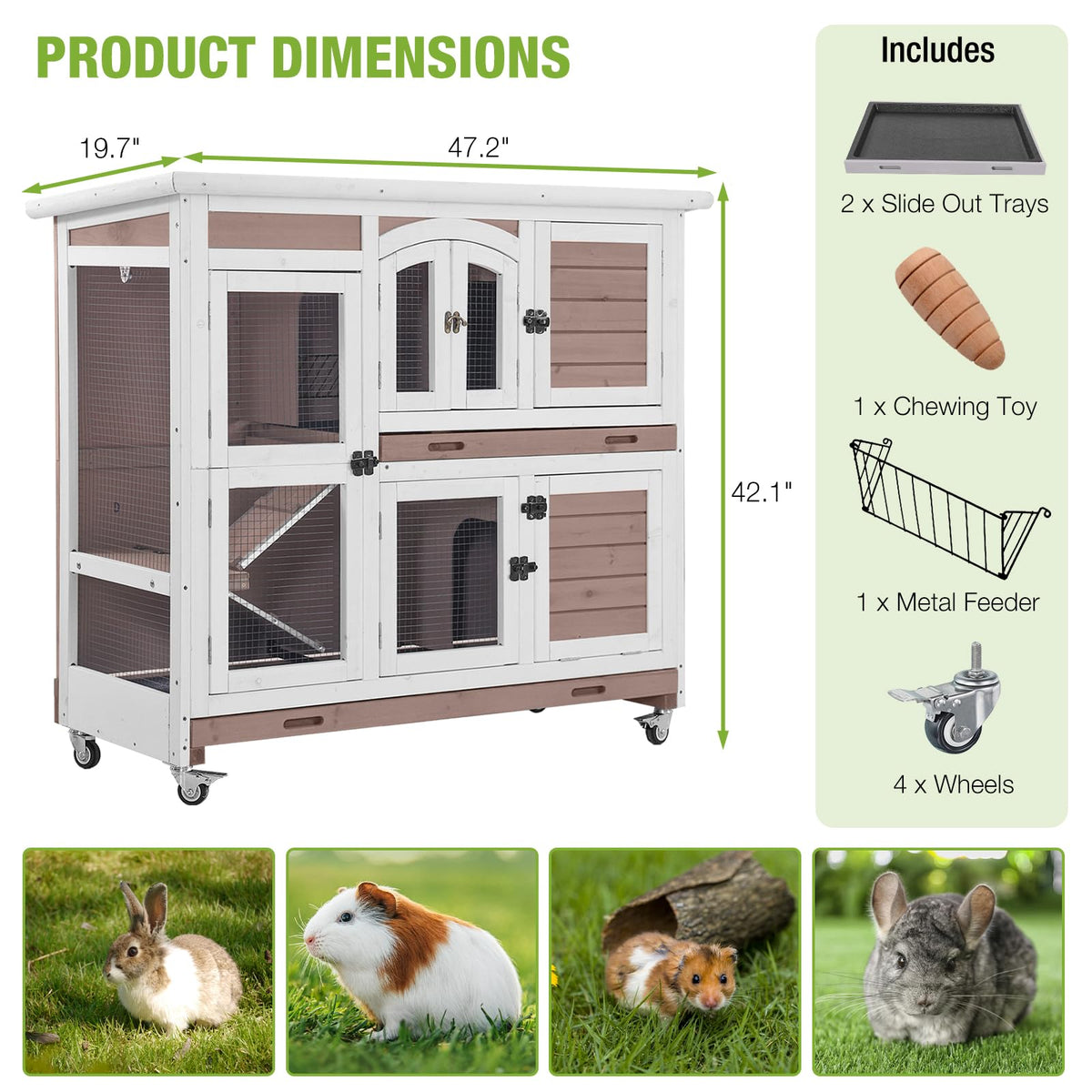 Two-Story Rabbit Hutch with Wheels F59845