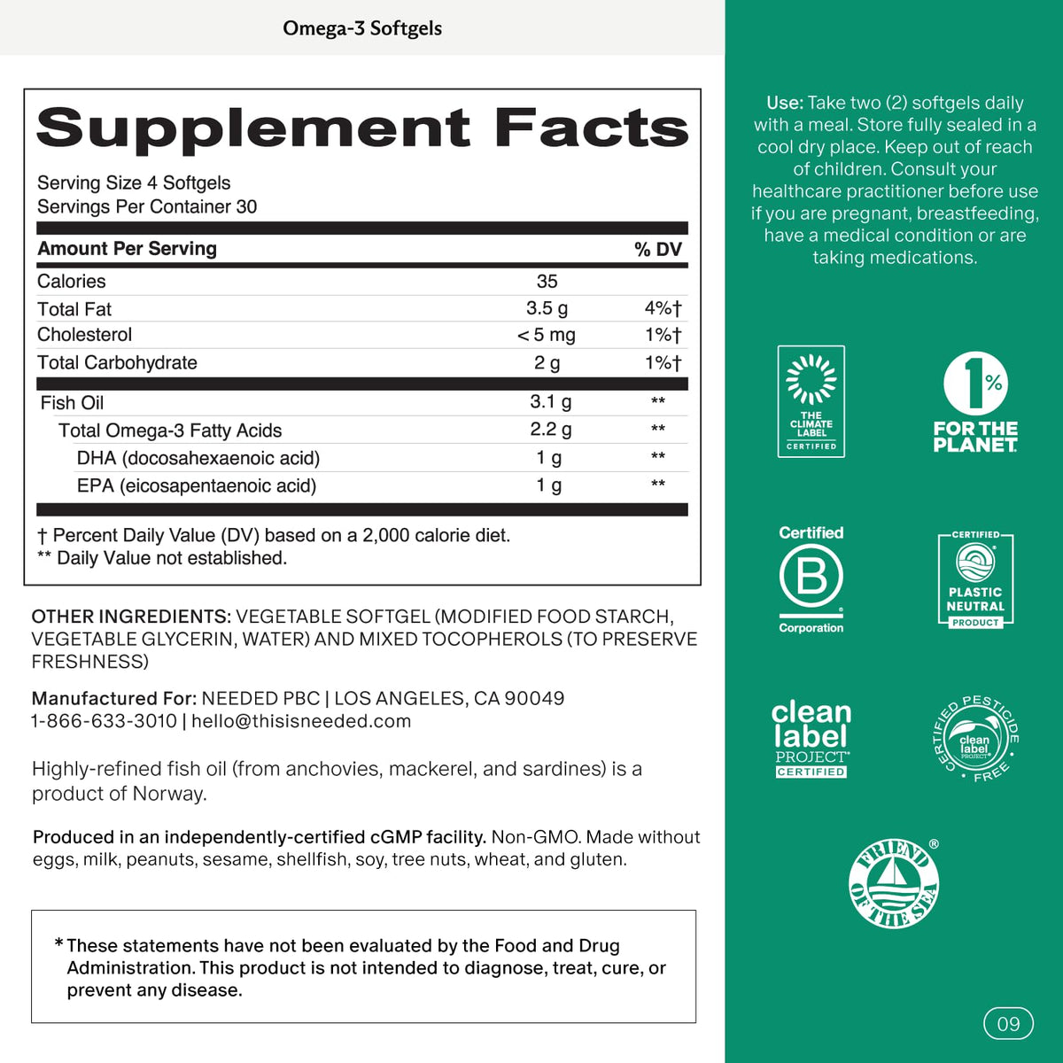 Prenatal Omega-3 Fish Oil 1000mg DHA 1000mg EPA Gelatin-Free Softgel M2940
