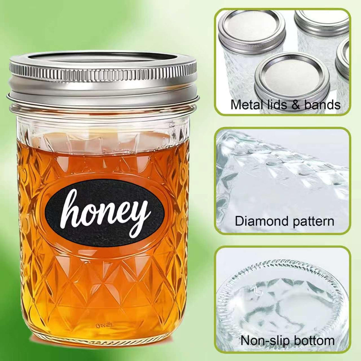 12 Pack Glass Mason Jars with Lids 16 oz & 8 oz E10363