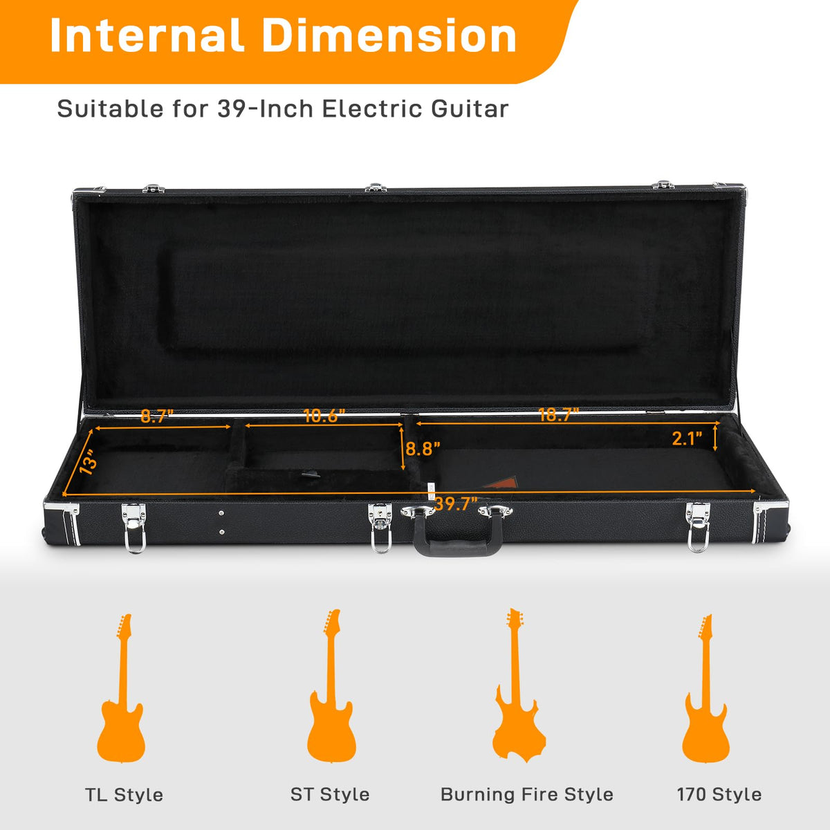 39-Inch Electric Guitar Hard Case with Thickened Padding, Black Y956018