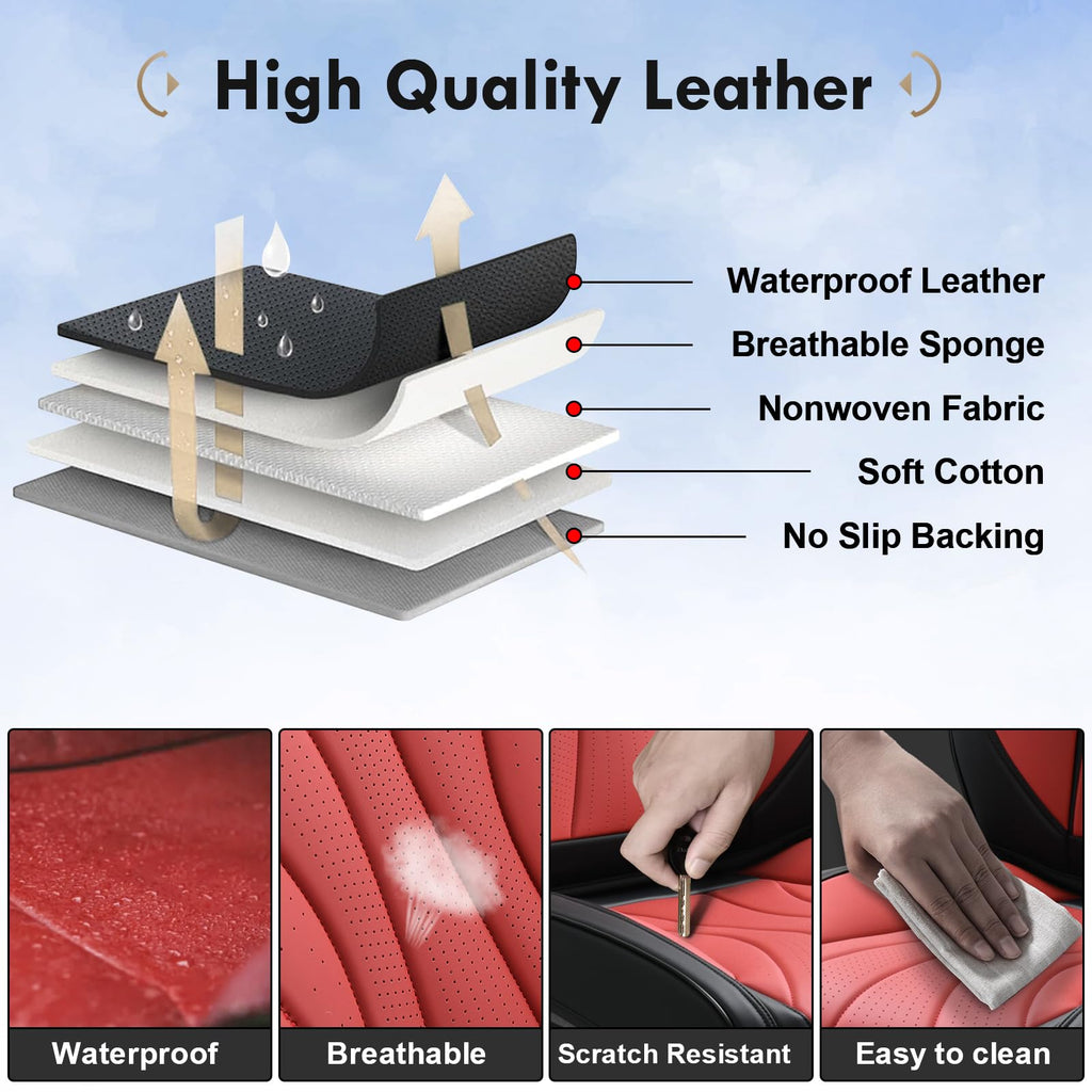 Black Red 2 Pack Leather Car Seat Covers U8688