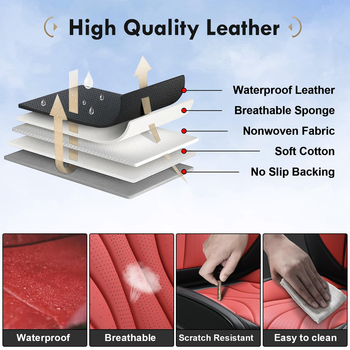 Black Red 2 Pack Leather Car Seat Covers U8688
