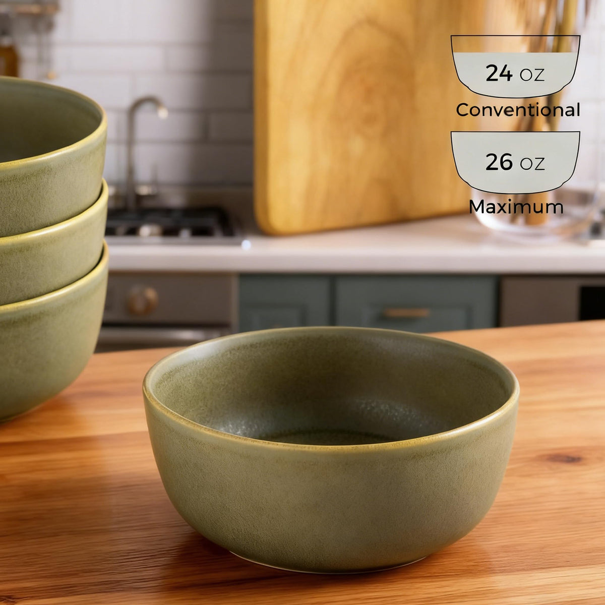 Stoneware Cereal Bowls Set of 4, 26oz Ceramic Bowls L196097