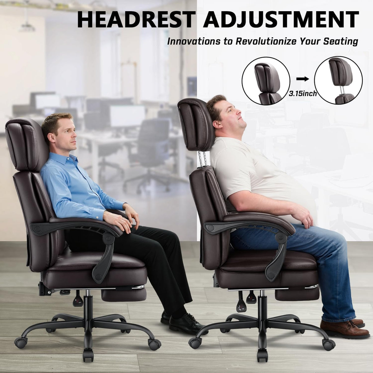 Brown 400lbs Ergonomic PU Leather Office Chair with Foot Rest B71248