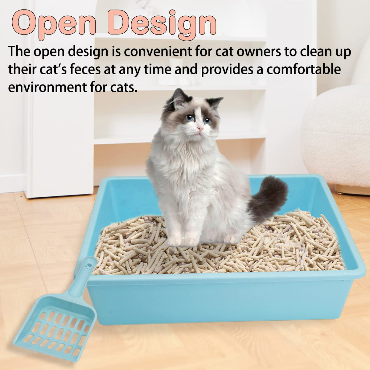 Medium Open Cat Litter Box with Scoop, Non-Stick Plastic, 15 x 11 x 4 Inches M87583