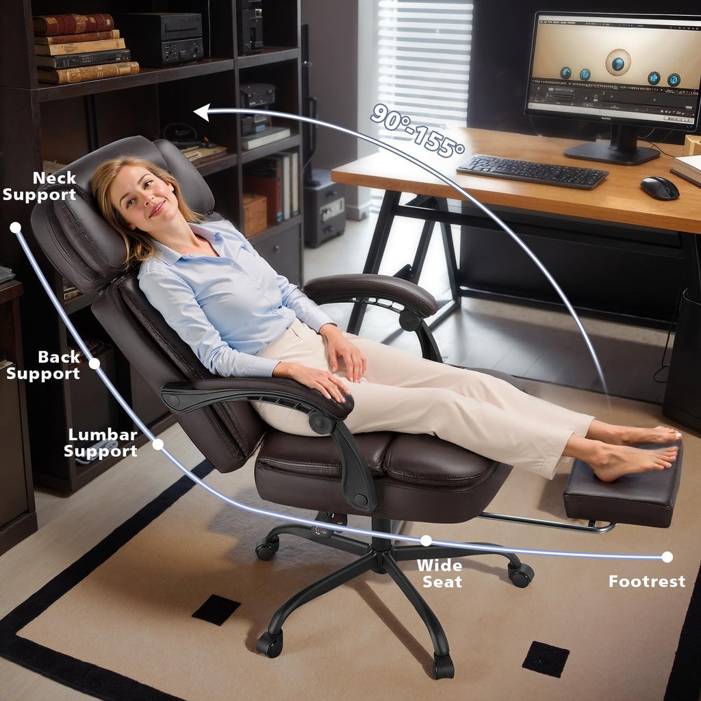 Brown 400lbs Ergonomic PU Leather Office Chair with Foot Rest B71248