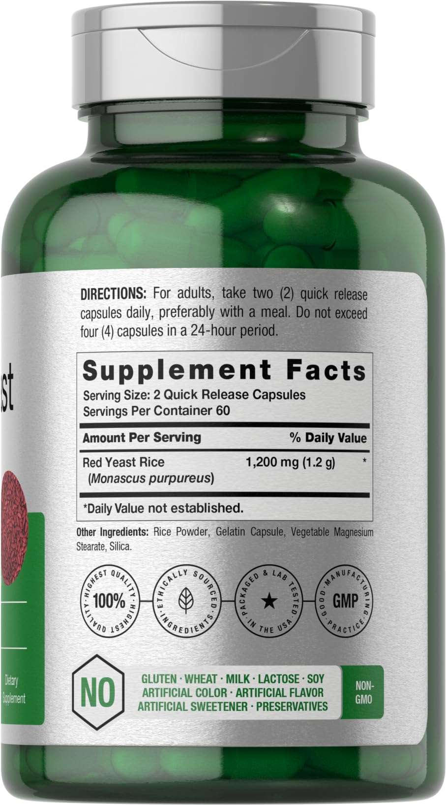 Red Yeast Rice 1200 mg 120 Capsules H35615