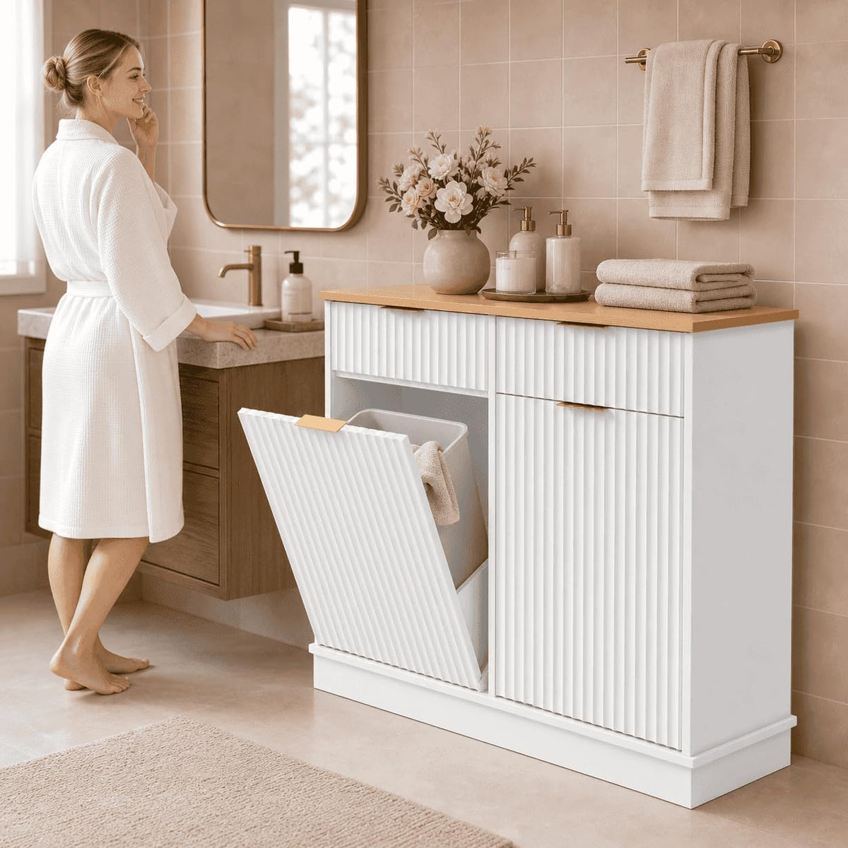 White Double Tilt Out Trash Can Cabinet K513582