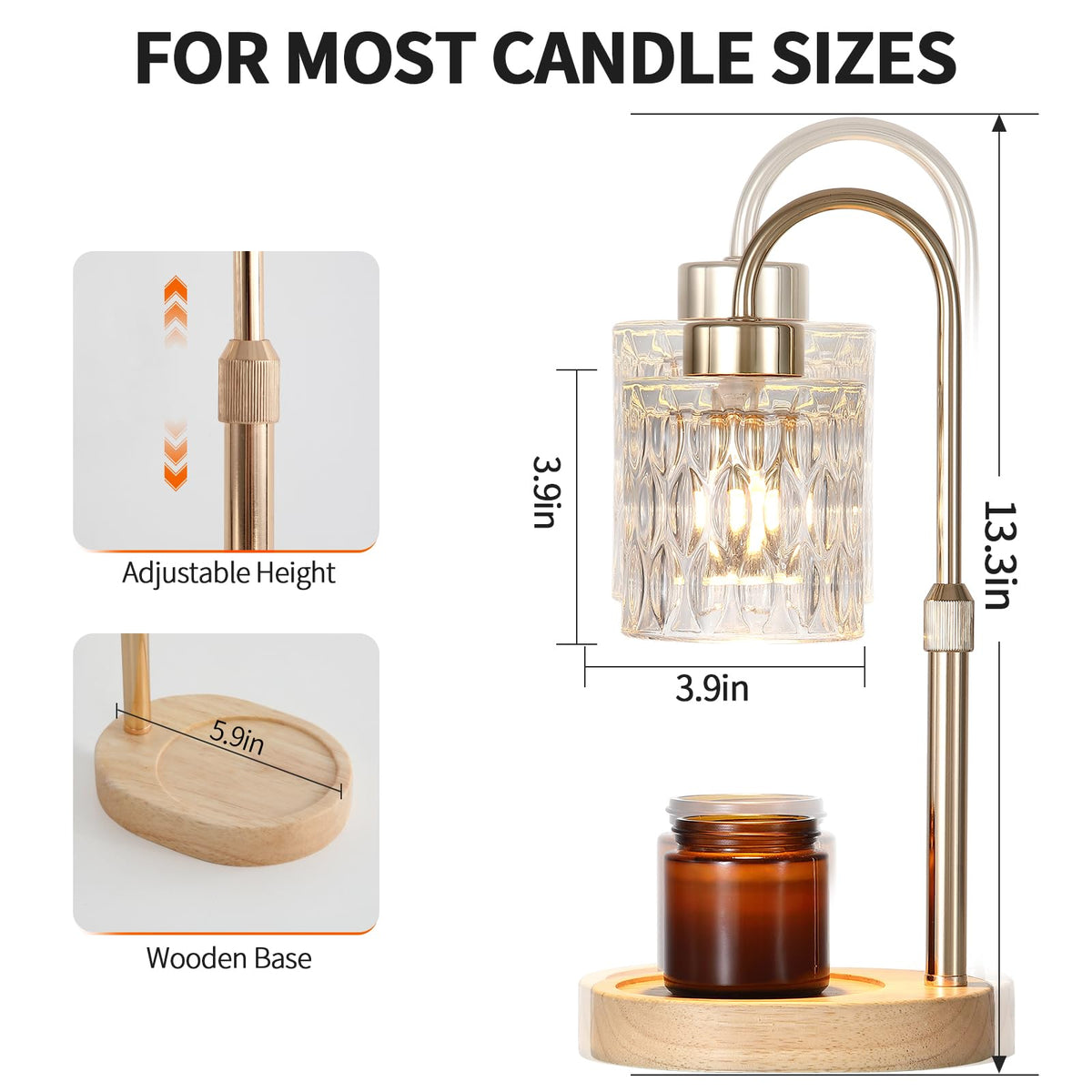 Gold Candle Warmer Lamp with Dimmer and Timer V17220