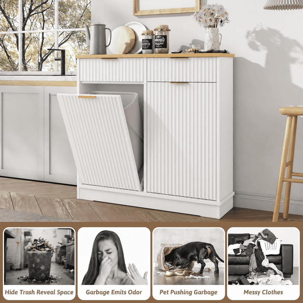 White Double Tilt Out Trash Can Cabinet K513582